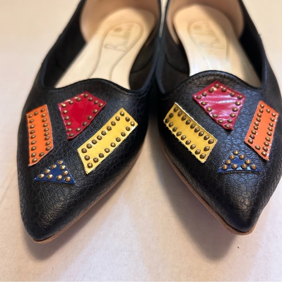 Vintage Buskens Black Leather Studded Geometric Shoes Pointed Toe Small - Picture 3 of 14